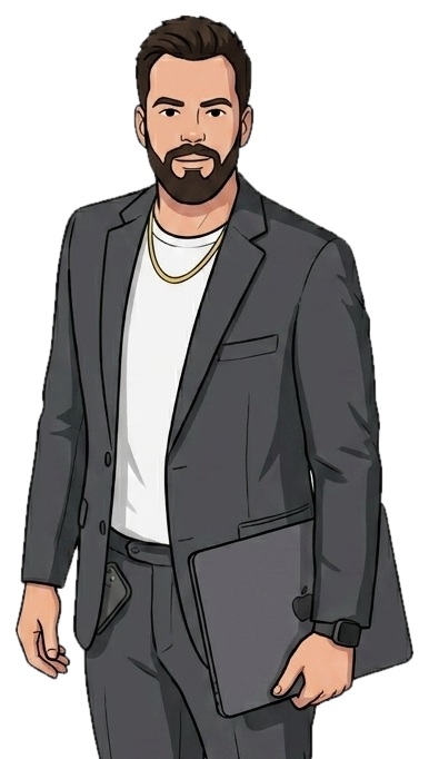 Illustration of Dan Morency in a grey suit